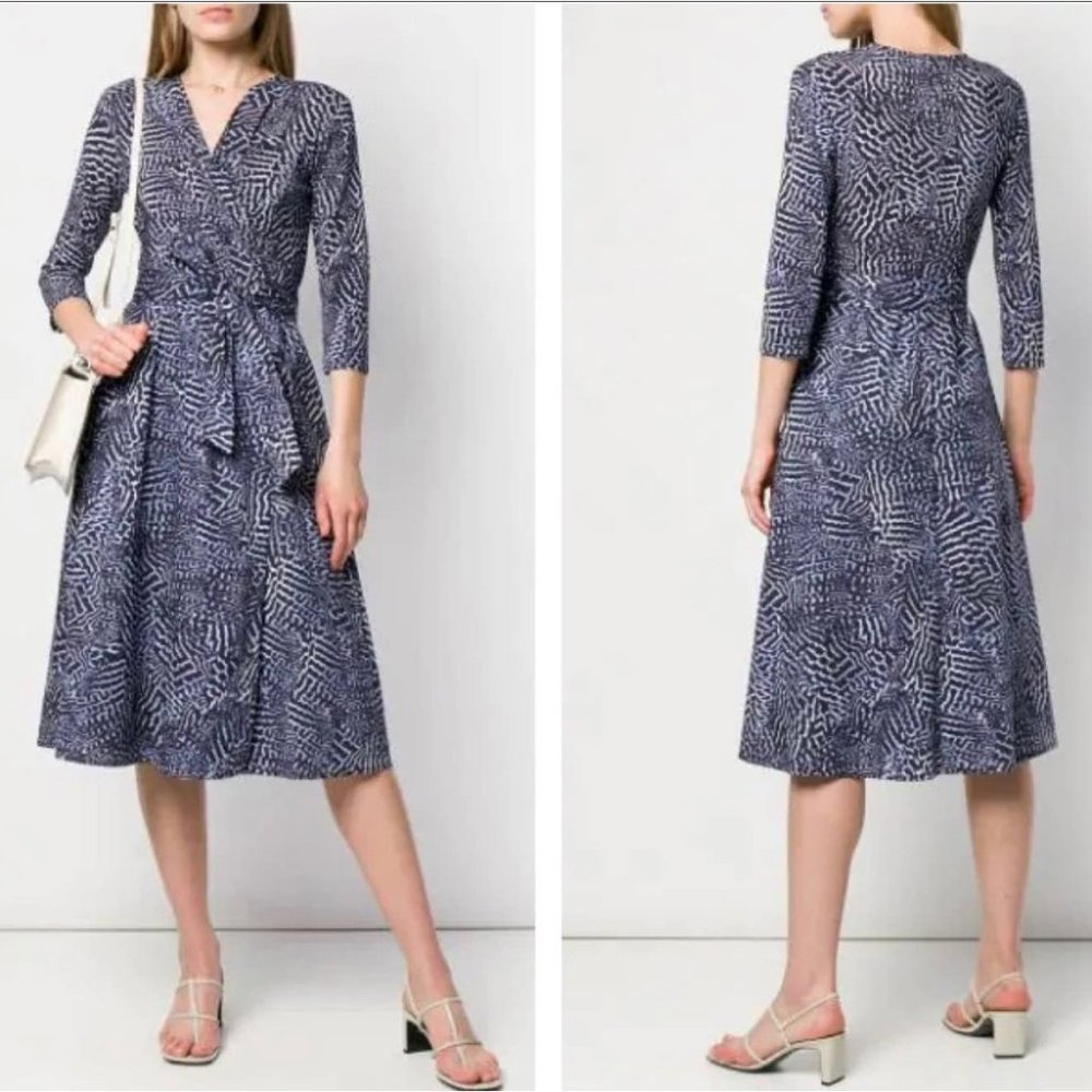 MaxMara Navy Patterned Long Sleeve Dress